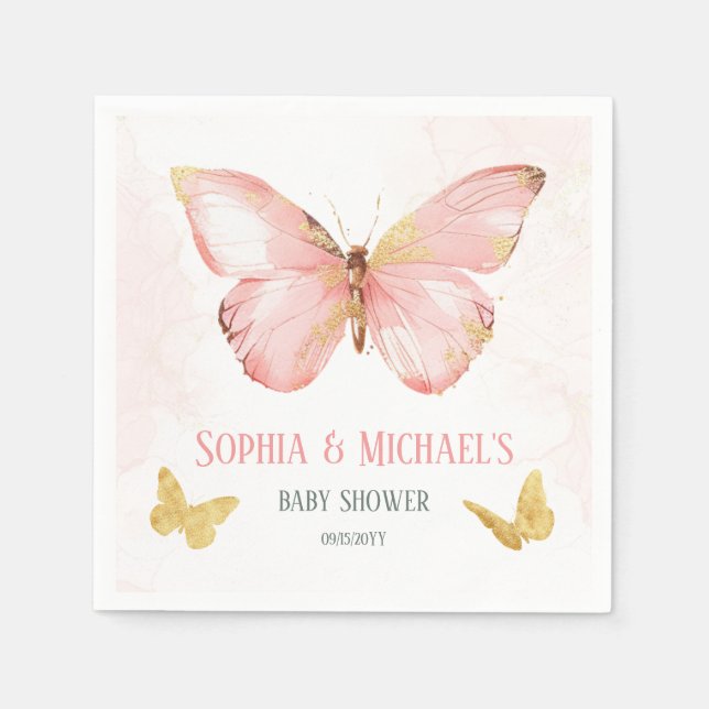 Girls Cute  Rosa Butterfly Baby Shower Party Pappersservett (Framsidan)