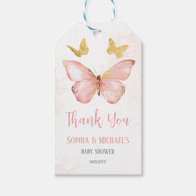 Girls Cute  Rosa Butterfly Baby Shower Party Presentetikett (Framsidan)