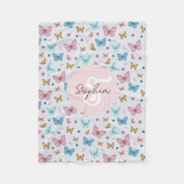 Girls Cute Rosa Butterfly Kids Monogram Fleecefilt
