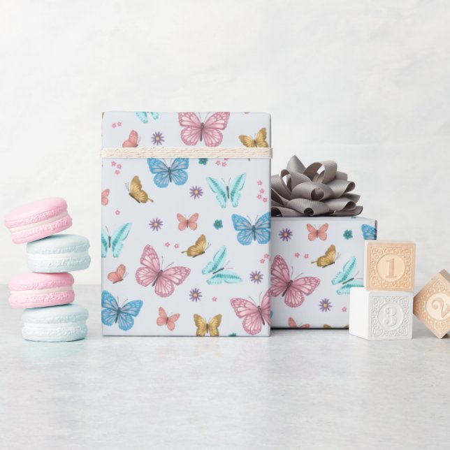 Girls Cute Rosa Butterfly Mönster Barns födelsedag Presentpapper (Baby Shower)