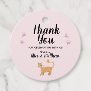 Girls Cute Rosa Cat Tecknad Modern Baby Shower Gåvor Etiketter