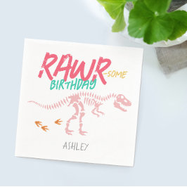 Girls Cute Rosa Dinosaur Gräver Barns födelsedag Pappersservett