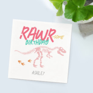 Girls Cute Rosa Dinosaur Gräver Barns födelsedag Pappersservett