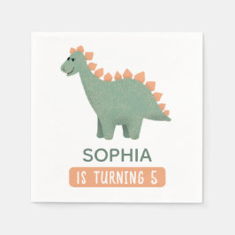 Girls Cute Rosa Dinosaur Kids Dino Birthday Pappersservett