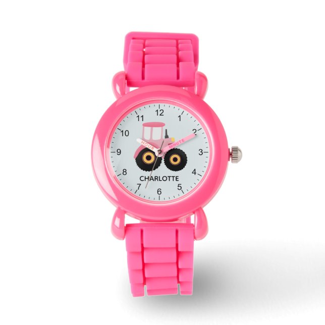 Girls Cute Rosa Farm Tractor Kids Armbandsur (Framsida)
