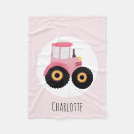 Girls Cute Rosa Farm Tractor & Namn Kids Fleecefilt