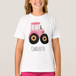 Girls Cute Rosa Farm Tractor Tecknad T Shirt
