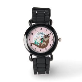 Girls Cute Rosa Flowers och Namn Kids Armbandsur