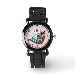 Girls Cute Rosa Flowers och Namn Kids Armbandsur