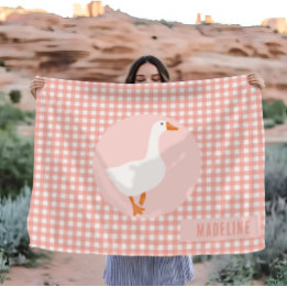 Girls Cute Rosa Gingham Goose Farm Kids Fleecefilt