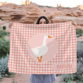 Girls Cute Rosa Gingham Goose Farm Kids Fleecefilt