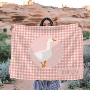 Girls Cute Rosa Gingham Goose Farm Kids Fleecefilt