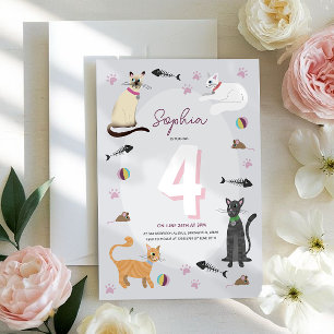 Girls Cute Rosa Kattunge Barns födelsedag Inbjudningar
