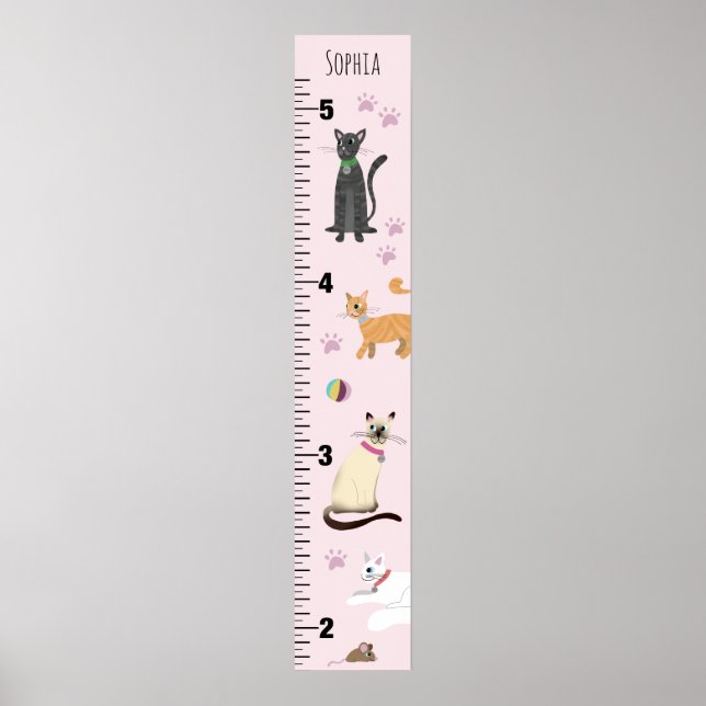 Girls Cute Rosa Kattunge Tecknad Growth Diagram Poster (Framsidan)