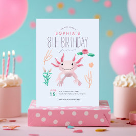 Girls Cute Rosa Kawaii Axolotl 8:e födelsedagen Inbjudningar