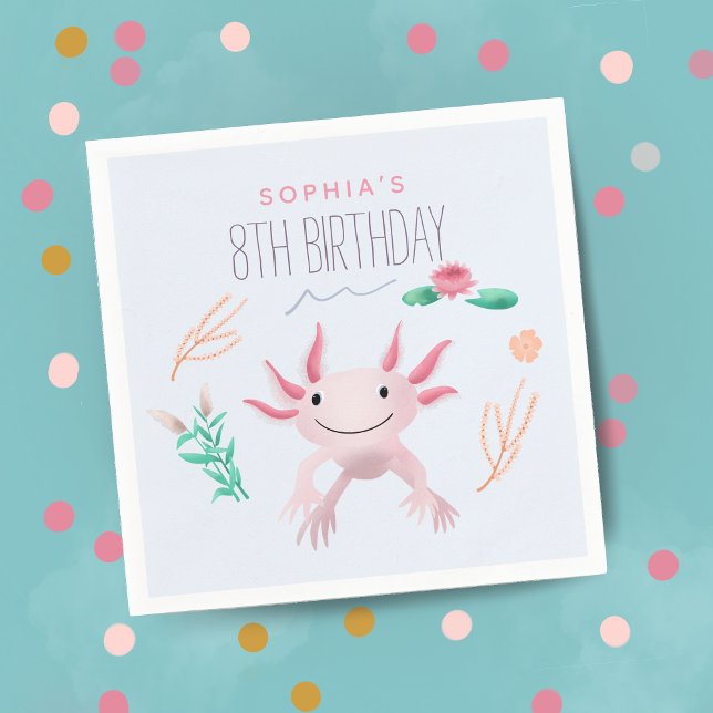 Girls Cute Rosa Kawaii Axolotl 8:e födelsedagen Pappersservett (Skapare uppladdad)