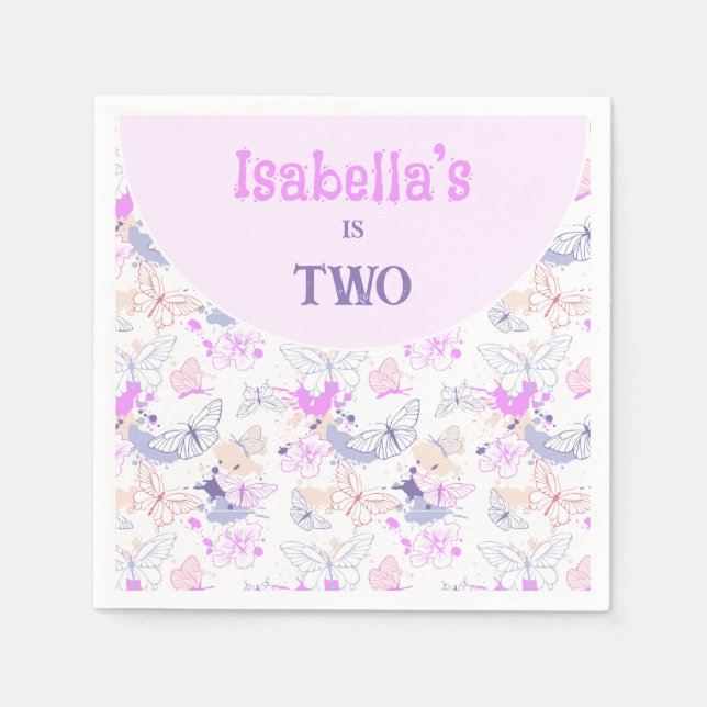Girls Cute Rosa Lila Butterfly Barns födelsedag Pappersservett (Framsidan)