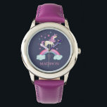 Girls Cute Rosa Lila Rainbow Unicorn Armbandsur<br><div class="desc">En söt personlig flickors rosa och lila regnbåge enmajsklocka. Anpassa den till din lilla flicka. Underbar för back to school. Designad av Blackberry Boulevard.</div>