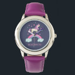 Girls Cute Rosa Lila Rainbow Unicorn Armbandsur<br><div class="desc">En söt personlig flickors rosa och lila regnbåge enmajsklocka. Anpassa den till din lilla flicka. Underbar för back to school. Designad av Blackberry Boulevard.</div>