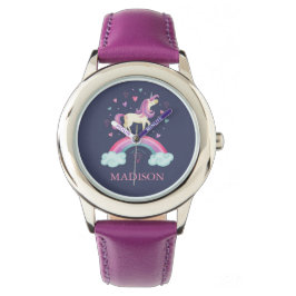 Girls Cute Rosa Lila Rainbow Unicorn Armbandsur