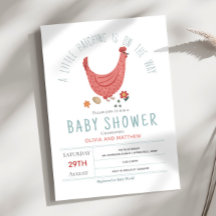 Girls Cute Rosa Modern Farm Chicken Baby Shower