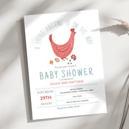 Girls Cute Rosa Modern Farm Chicken Baby Shower Inbjudningar