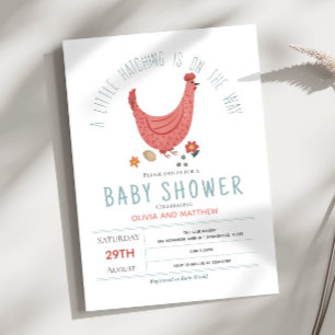 Girls Cute Rosa Modern Farm Chicken Baby Shower Inbjudningar