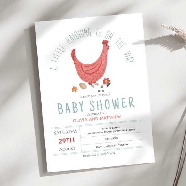 Girls Cute Rosa Modern Farm Chicken Baby Shower Inbjudningar (Skapare uppladdad)