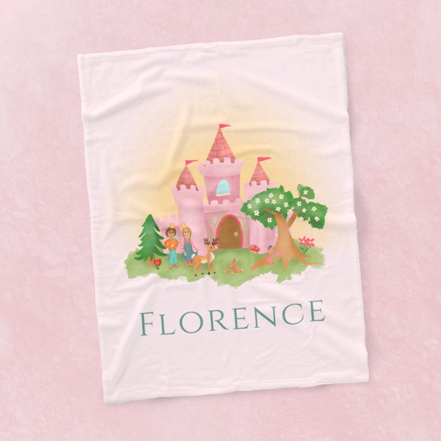 Girls Cute Rosa Princess Castle Fairytale Kids Fleecefilt (Skapare uppladdad)