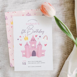 Girls Cute Rosa Princess Palace 6e Birthday Inbjudningar