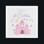 Girls Cute Rosa Princess Palace Kids 6e Birthday Pappersservett<br><div class="desc">Den här söta flickorna Birthday napkin-designen har ett rosa palats med stjärnor och hjärtan och en prinsessa krona. Med napkin kan du lägga till namn och ålder i ett elegant-skript. Perfekt för vilken liten prinsessa älskare födelsedag som helst, underbar för en 6e födelsedag, men fullt anpassade för att ta hand...</div>