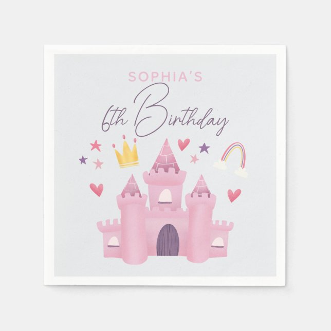 Girls Cute Rosa Princess Palace Kids 6e Birthday Pappersservett (Framsidan)