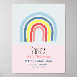 Girls Cute Rosa Rainbow Birth Stats Baby Nursery Poster