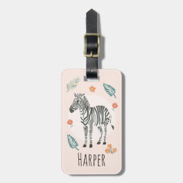 Girls Cute Rosa Safari Zebra Tecknad och Namn Kids Bagagebricka