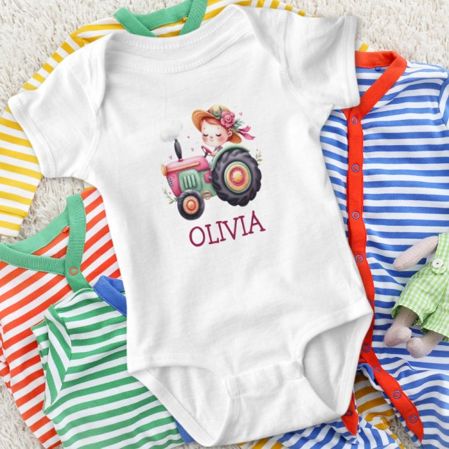 Girls Cute Rosa Tractor T Shirt (Skapare uppladdad)