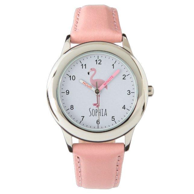 Girls Cute Rosa Tropical Flamingo Kids Armbandsur (Framsida)
