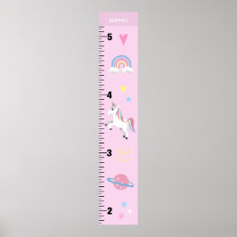 Girls Cute Rosa Unicorn Kids Growth Diagram Poster