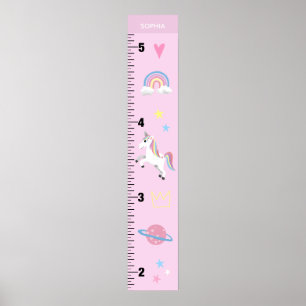 Girls Cute Rosa Unicorn Kids Growth Diagram Poster