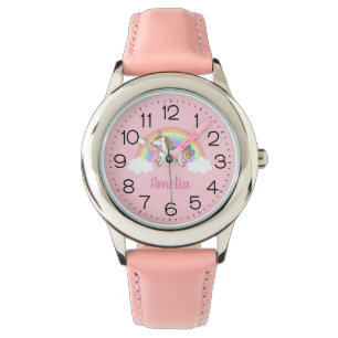 Girls Cute Rosa Unicorn Rainbow Personlig Armbandsur