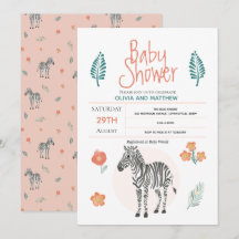 Girls Cute Rosa Zebra Safari Jungle Baby Shower