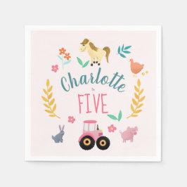 Girls Cute Rustic Pink Farm Animals Kids Birthday Pappersservett