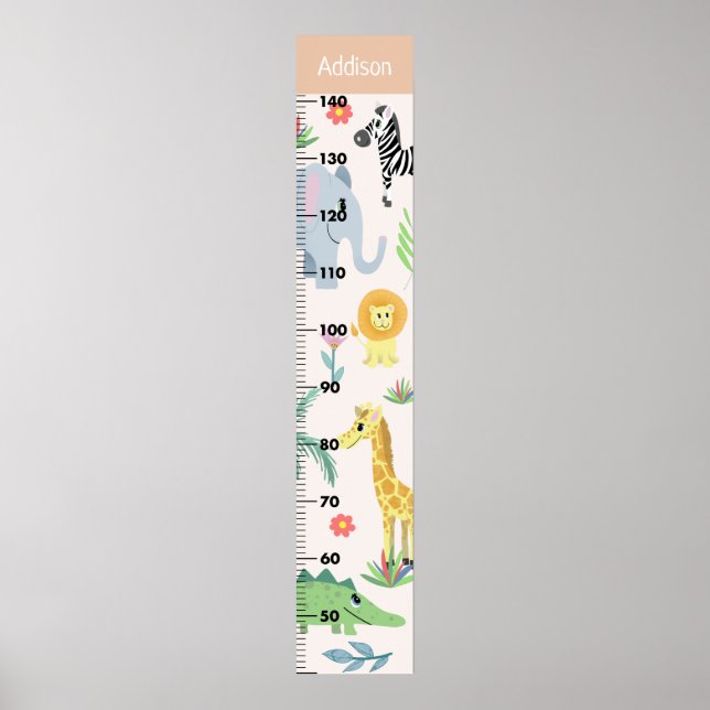 Girls Cute Safari Animals Growth Chart Metric Poster (Framsidan)