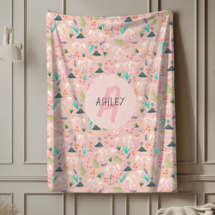 Girls Cute Science Dinosaur Fossil Monogram Kids Fleecefilt