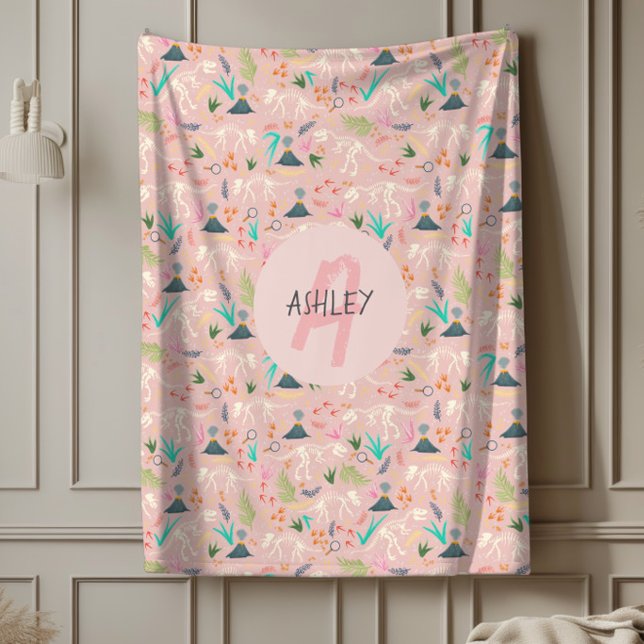 Girls Cute Science Dinosaur Fossil Monogram Kids Fleecefilt (Skapare uppladdad)