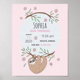 Girls Cute Sleeping Birth Stats Baby Nursery Poster