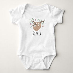 Girls Cute Sleeping Sloth Animal och Namn T Shirt