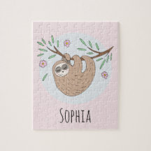 Girls Cute Sleeping Sloth med Namn Kids