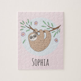 Girls Cute Sleeping Sloth med Namn Kids Pussel
