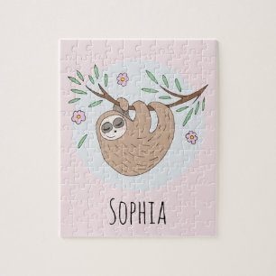 Girls Cute Sleeping Sloth med Namn Kids Pussel