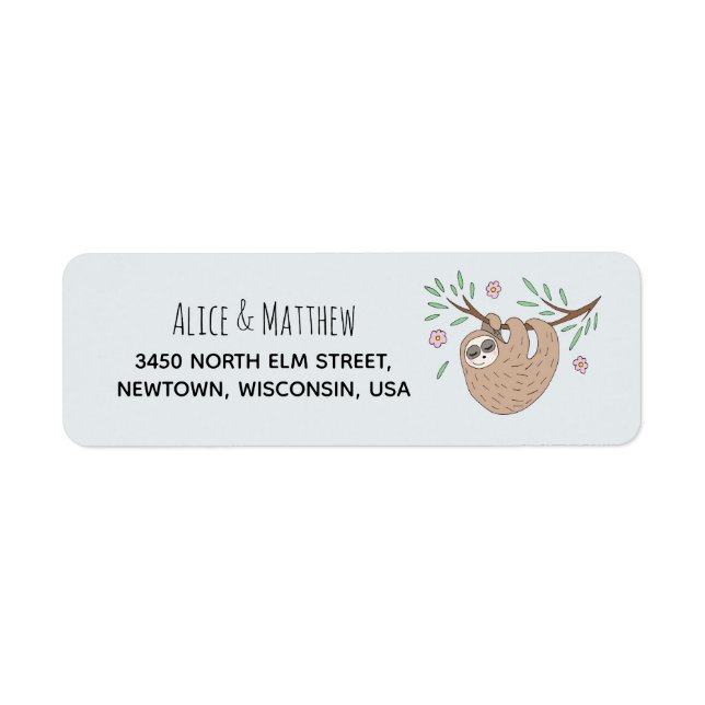 Girls Cute Sleeping Sloth Modern Baby Shower Returadress Etikett (Framsidan)